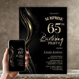 Invitación Surprise Black Gold Fiesta de cumpleaños número 65