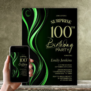Invitación Surprise Black Green 100. Fiesta de Cumpleaños