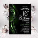 Invitación Surprise Black Green 16th Birthday Party<br><div class="desc">Esta moderna invitación a los 16 años de color negro y verde es el tono perfecto para un fiesta sorpresivo. Personalice fácilmente su invitación con el nombre del invitado, los detalles del fiesta y la información del lugar en sólo unos pocos clics. Podrás crear una noche llena de amor, risas...</div>