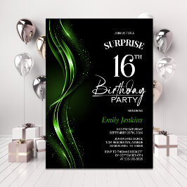 Invitación Surprise Black Green 16th Birthday Party