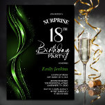 Invitación Surprise Black Green 18th Birthday Party<br><div class="desc">Esta moderna invitación a los 18 años de color negro y verde es el tono perfecto para un fiesta sorpresivo. Personalice fácilmente su invitación con el nombre del invitado, los detalles del fiesta y la información del lugar en sólo unos pocos clics. Podrás crear una noche llena de amor, risas...</div>
