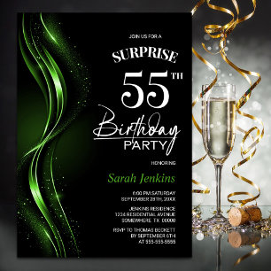 Invitación Surprise Black Green 55th Birthday Party