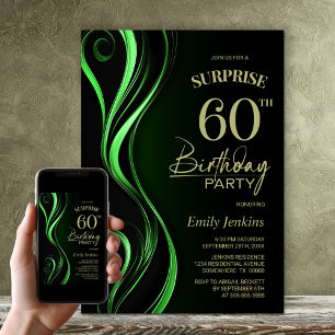 Invitación Surprise Black Green 60th Birthday Party