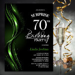 Invitación Surprise Black Green 70th Birthday Party<br><div class="desc">Esta moderna invitación de cumpleaños 70 color negro y verde es el tono perfecto para un fiesta sorpresivo. Personalice fácilmente su invitación con el nombre del invitado, los detalles del fiesta y la información del lugar en sólo unos pocos clics. Podrás crear una noche llena de amor, risas y recuerdos...</div>