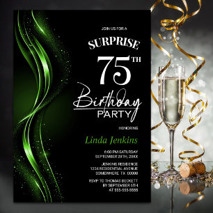 Invitación Surprise Black Green 75th Birthday Party