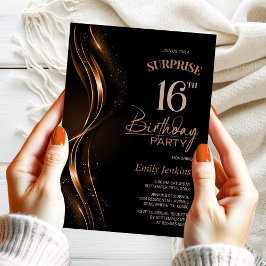 Invitación Surprise Black Naranja 16th Birthday Party