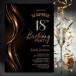 Invitación Surprise Black Naranja 18th Birthday Party