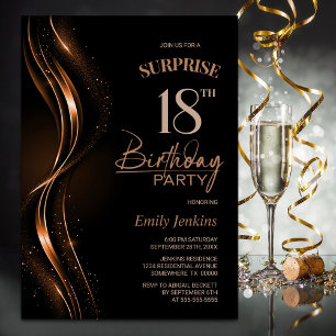 Invitación Surprise Black Naranja 18th Birthday Party