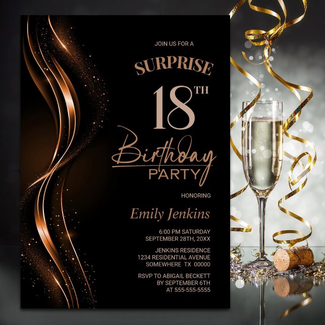 Invitación Surprise Black Naranja 18th Birthday Party (Subido por el creador)