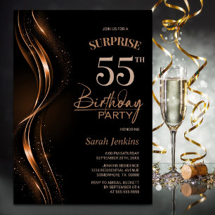 Invitación Surprise Black Naranja 55th Birthday Party