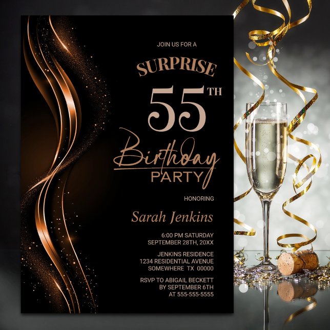 Invitación Surprise Black Naranja 55th Birthday Party (Subido por el creador)