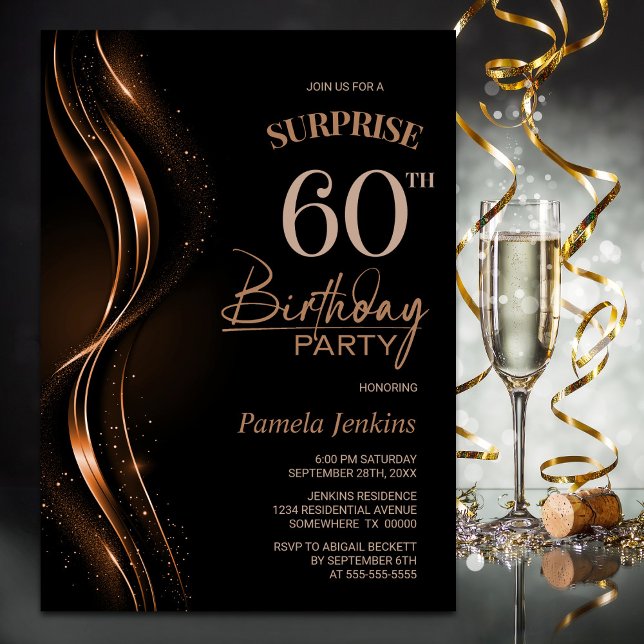 Invitación Surprise Black Naranja 60th Birthday Party (Subido por el creador)