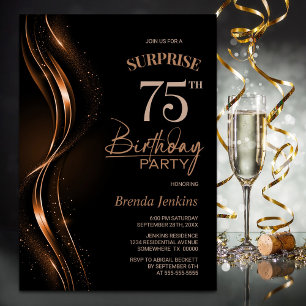 Invitación Surprise Black Naranja 75th Birthday Party