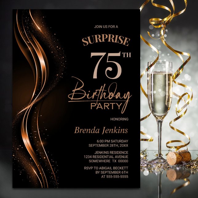 Invitación Surprise Black Naranja 75th Birthday Party (Subido por el creador)