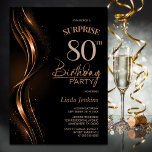 Invitación Surprise Black Naranja 80th Birthday Party<br><div class="desc">Esta moderna invitación a los 80 años, negra y naranja, marca el tono perfecto para un fiesta sorpresivo. Personalice fácilmente su invitación con el nombre del invitado, los detalles del fiesta y la información del lugar en sólo unos pocos clics. Podrás crear una noche llena de amor, risas y recuerdos...</div>