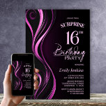 Invitación Surprise Black Pink 16th Birthday Party<br><div class="desc">Esta moderna invitación a los 16 años de color negro y rosa es el tono perfecto para un fiesta sorpresivo. Personalice fácilmente su invitación con el nombre del invitado, los detalles del fiesta y la información del lugar en sólo unos pocos clics. Podrás crear una noche llena de amor, risas...</div>