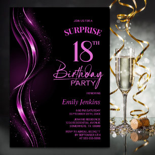 Invitación Surprise Black Pink 18th Birthday Party