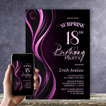 Invitación Surprise Black Pink 18th Birthday Party<br><div class="desc">Esta moderna invitación a los 18 años de color negro y rosa es el tono perfecto para un fiesta sorpresivo. Personalice fácilmente su invitación con el nombre del invitado, los detalles del fiesta y la información del lugar en sólo unos pocos clics. Podrás crear una noche llena de amor, risas...</div>