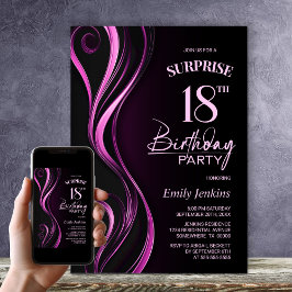 Invitación Surprise Black Pink 18th Birthday Party