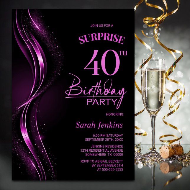 Invitación Surprise Black Pink 40.ª Fiesta de cumpleaños (Subido por el creador)