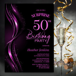 Invitación Surprise Black Pink 500th Birthday Party