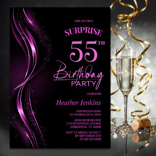 Invitación Surprise Black Pink 55th Birthday Party