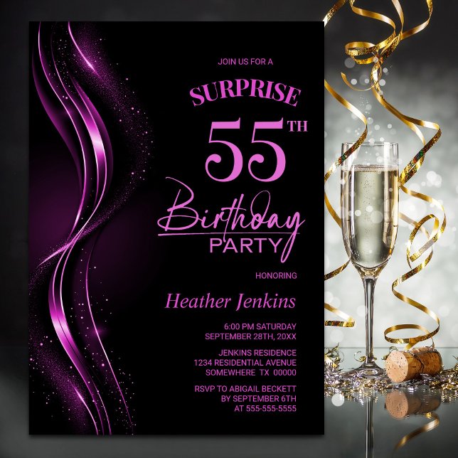 Invitación Surprise Black Pink 55th Birthday Party (Subido por el creador)