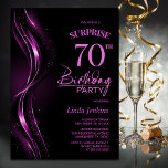Invitación Surprise Black Pink 70th Birthday Party<br><div class="desc">Esta moderna invitación a los 70 años, negra y rosa, es el tono perfecto para un fiesta sorpresivo. Personalice fácilmente su invitación con el nombre del invitado, los detalles del fiesta y la información del lugar en sólo unos pocos clics. Podrás crear una noche llena de amor, risas y recuerdos...</div>