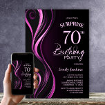 Invitación Surprise Black Pink 70th Birthday Party<br><div class="desc">Esta moderna invitación a los 70 años, negra y rosa, es el tono perfecto para un fiesta sorpresivo. Personalice fácilmente su invitación con el nombre del invitado, los detalles del fiesta y la información del lugar en sólo unos pocos clics. Podrás crear una noche llena de amor, risas y recuerdos...</div>