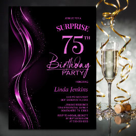 Invitación Surprise Black Pink 75th Birthday Party