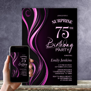 Invitación Surprise Black Pink 75th Birthday Party