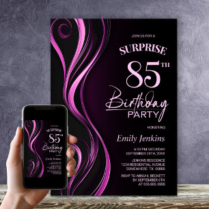 Invitación Surprise Black Pink 85th Birthday Party