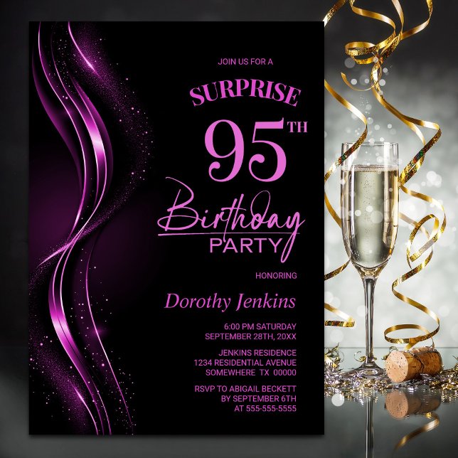 Invitación Surprise Black Pink 95th Birthday Party (Subido por el creador)