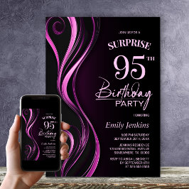 Invitación Surprise Black Pink 95th Birthday Party