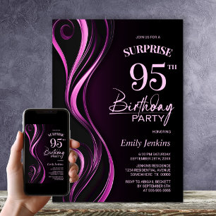 Invitación Surprise Black Pink 95th Birthday Party