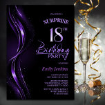 Invitación Surprise Black Purple 18th Birthday Party<br><div class="desc">Esta moderna invitación a los 18 años de color negro y violeta es el tono perfecto para un fiesta sorpresivo. Personalice fácilmente su invitación con el nombre del invitado, los detalles del fiesta y la información del lugar en sólo unos pocos clics. Podrás crear una noche llena de amor, risas...</div>