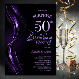 Invitación Surprise Black Purple 50th Birthday Party
