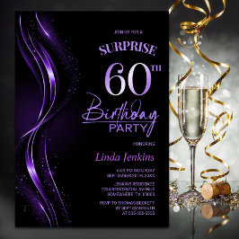 Invitación Surprise Black Purple 60th Birthday Party