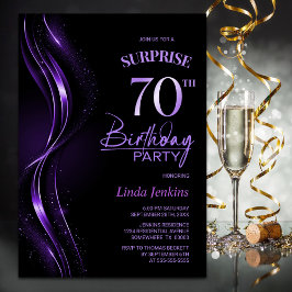 Invitación Surprise Black Purple 70th Birthday Party