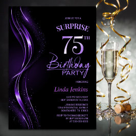 Invitación Surprise Black Purple 75th Birthday Party