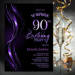 Invitación Surprise Black Purple 90 cumpleaños