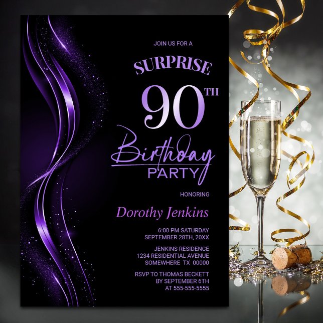 Invitación Surprise Black Purple 90 cumpleaños (Subido por el creador)