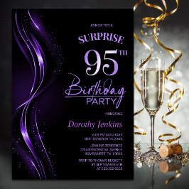 Invitación Surprise Black Purple 95th Birthday Party