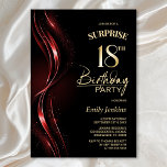 Invitación Surprise Black Red 18th Birthday Party<br><div class="desc">Esta moderna invitación a los 18 años de color negro y rojo es el tono perfecto para un fiesta sorpresivo. Personalice fácilmente su invitación con el nombre del invitado, los detalles del fiesta y la información del lugar en sólo unos pocos clics. Podrás crear una noche llena de amor, risas...</div>