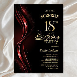 Invitación Surprise Black Red 18th Birthday Party