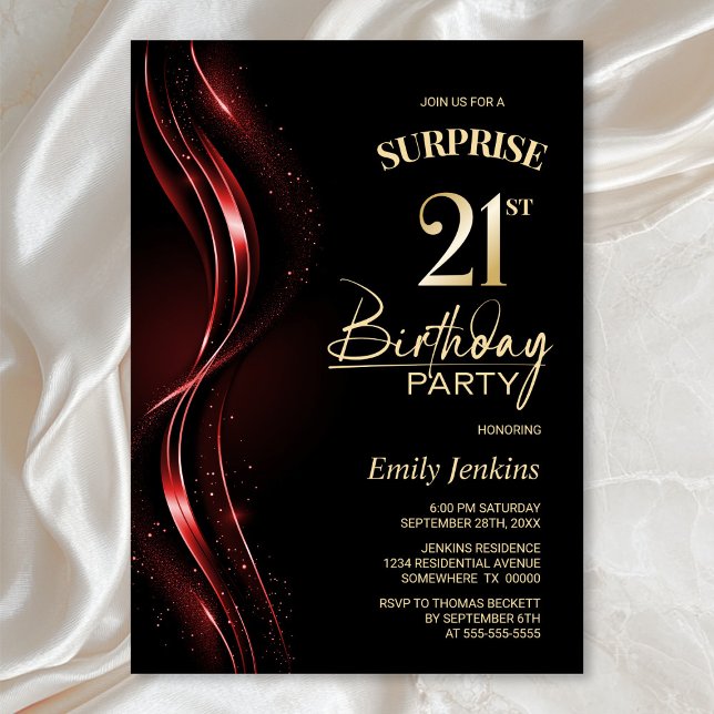 Invitación Surprise Black Red 21st Birthday Fiesta (Subido por el creador)