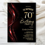 Invitación Surprise Black Red 70th Birthday Party<br><div class="desc">Esta moderna invitación de cumpleaños 70 color negro y rojo es el tono perfecto para un fiesta sorpresivo. Personalice fácilmente su invitación con el nombre del invitado, los detalles del fiesta y la información del lugar en sólo unos pocos clics. Podrás crear una noche llena de amor, risas y recuerdos...</div>