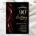 Invitación Surprise Black Red 90th Birthday Party<br><div class="desc">Esta moderna invitación a los 90 años de color negro y rojo es el tono perfecto para un fiesta sorpresivo. Personalice fácilmente su invitación con el nombre del invitado, los detalles del fiesta y la información del lugar en sólo unos pocos clics. Podrás crear una noche llena de amor, risas...</div>
