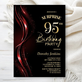Invitación Surprise Black Red 95th Birthday Party