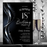 Invitación Surprise Black Silver 18th Birthday Party<br><div class="desc">Esta moderna invitación a los 18 años de color negro y plata crea el tono perfecto para un fiesta sorpresivo. Personalice fácilmente su invitación con el nombre del invitado, los detalles del fiesta y la información del lugar en sólo unos pocos clics. Podrás crear una noche llena de amor, risas...</div>
